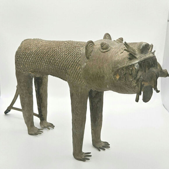 VTG African Rare Vintage Bronze Benin Tiger/Warthog Sculpture - Picture 1 of 15